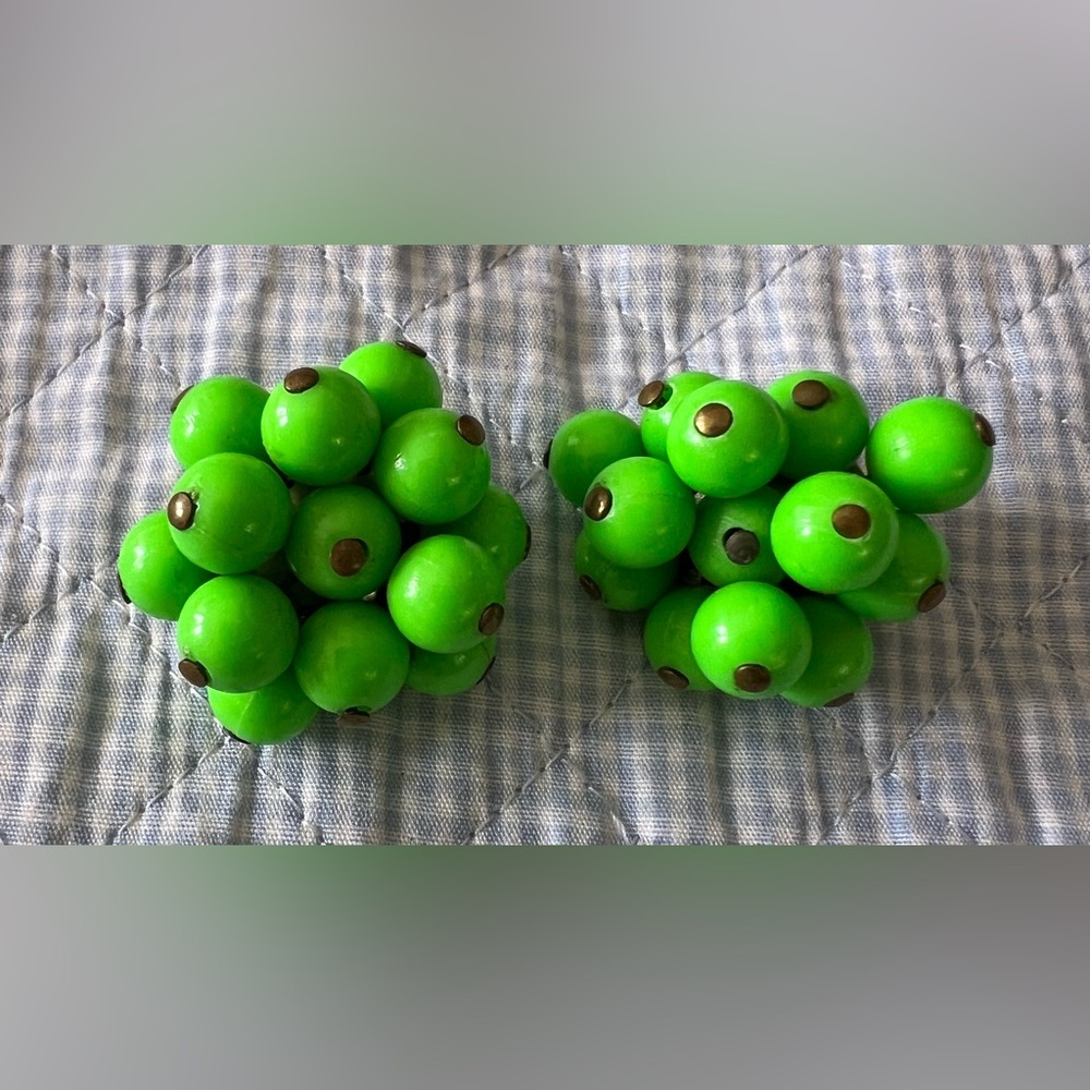 Women’s clip on Green Bead earrings from Italy.